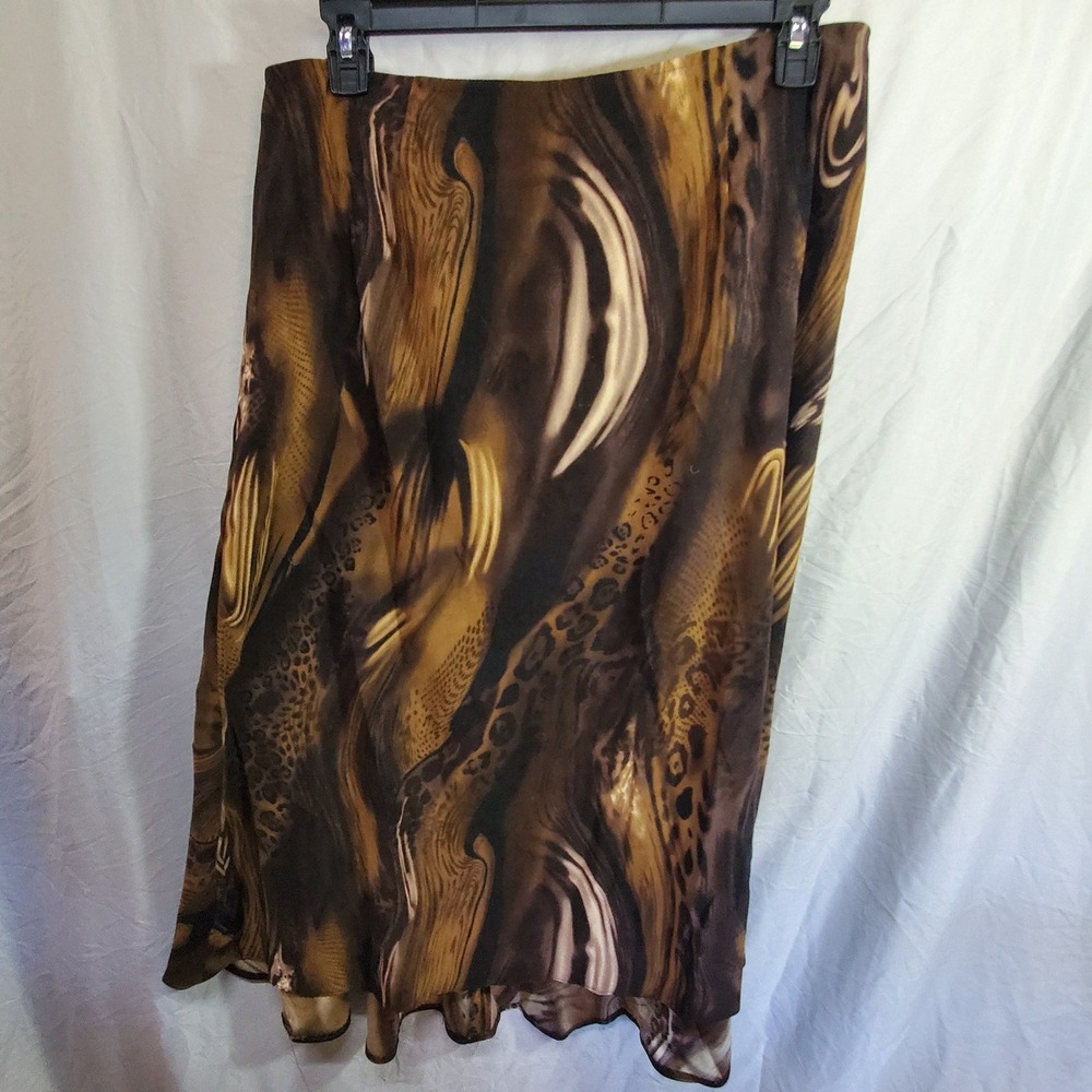 Cato Woman Brown Abstract Animal Print Midi Skirt Plus Size 16W Flounce Hem